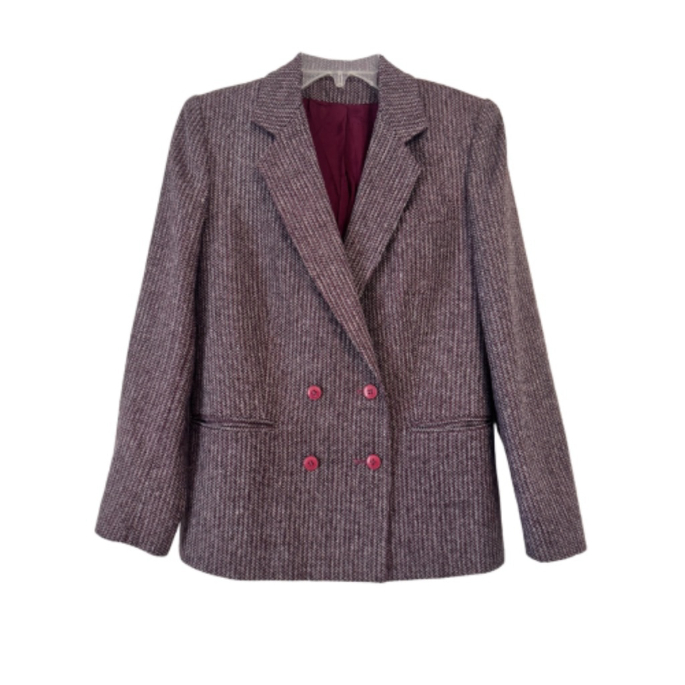Haberdasher Plum Tweed Variegated Double-Breasted Blazer